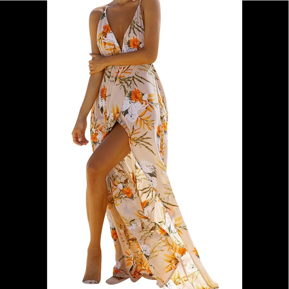 Simpler Back Tie Maxi Dress - Cream Floral - 0-2